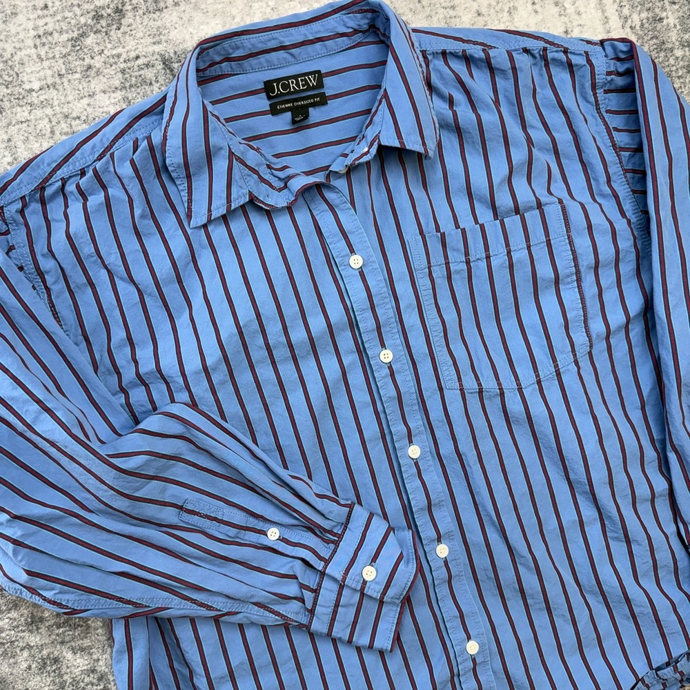 J Crew Top Womens Large Etienne Oversized Fit Shirt Blue Striped Cotton Poplin - Picture 2 of 9